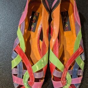 Red and Pink Flats with Intricate Straps